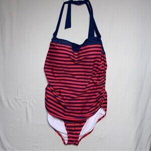 Bathing suit Women's 16 Red Blue Stripe One Piece Swimsuit Pinup 50s Rockabilly